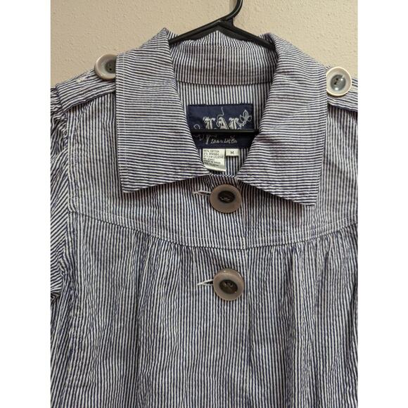 Women's pretty pinstripe pinafore smock w/Peter Pan collar & oversized buttons M - Picture 5 of 10